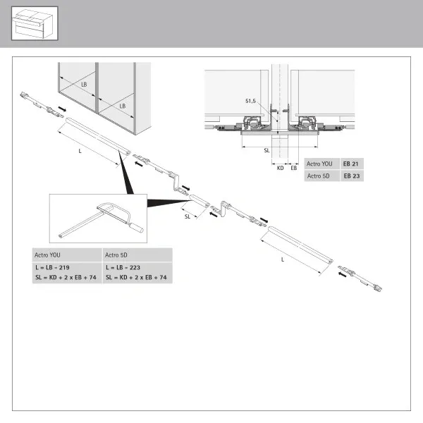 H Actro Push to open mehanizam 8-20 kg 250-600mm (9257891) - slika 8